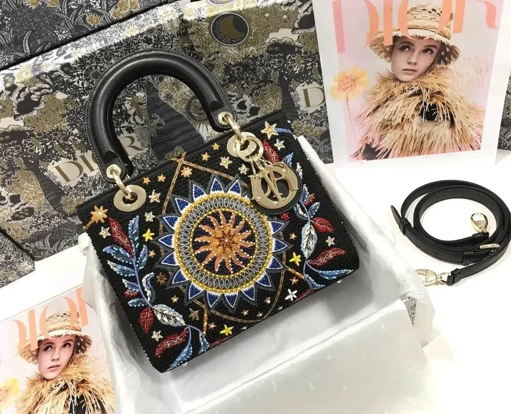 1:1 Replica Christian Dior Medium Lady Dior Bag Gold Toned Hardware Multicolor Black For Women 9.5in/24cm CD