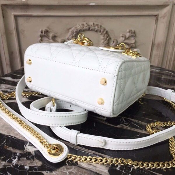 1:1 Replica Christian Dior Mini Lady Dior Bag Gold Toned Hardware White For Women 18cm/7in CD