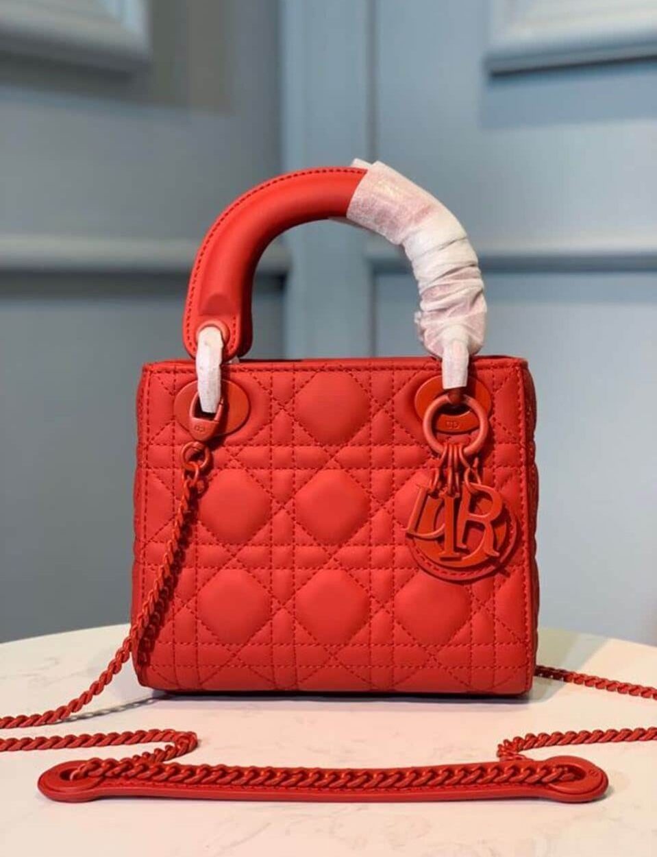 1:1 Replica Christian Dior Mini Lady Dior Bag with Chain Matte Hardware Spring/Summer Collection, Red , For Women Women’s Handbags, 18cm CD