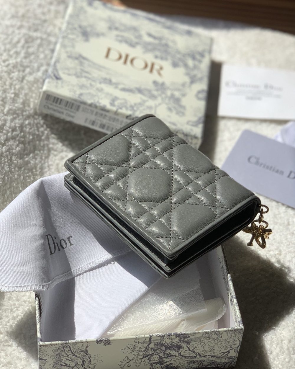 1:1 Replica Christian Dior Mini Lady Dior Wallet Grey For Women, Women's Wallet 4.5in/11cm CD