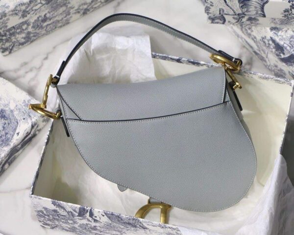 1:1 Replica Christian Dior Saddle Bag Light Blue Grained Gold Toned Hardware For Women 25cm/10in CD
