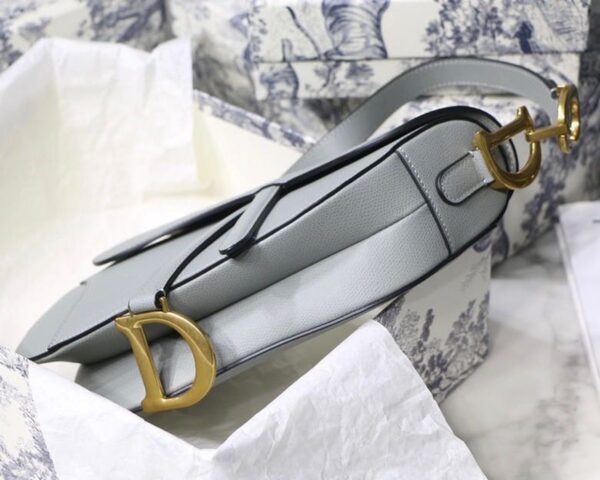 1:1 Replica Christian Dior Saddle Bag Light Blue Grained Gold Toned Hardware For Women 25cm/10in CD