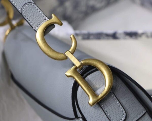 1:1 Replica Christian Dior Saddle Bag Light Blue Grained Gold Toned Hardware For Women 25cm/10in CD