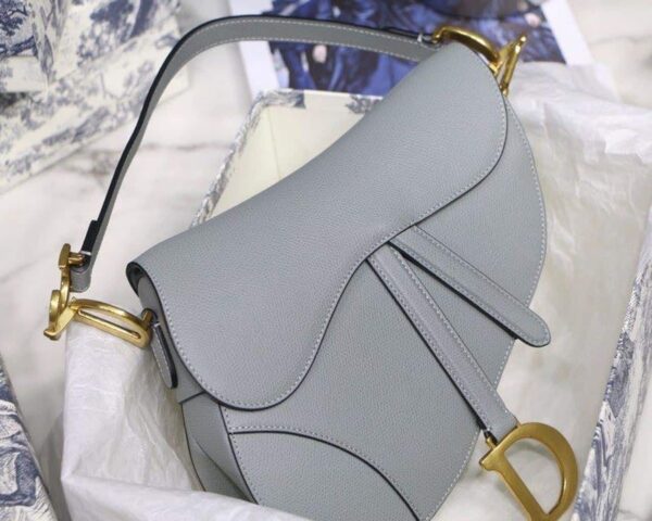 1:1 Replica Christian Dior Saddle Bag Light Blue Grained Gold Toned Hardware For Women 25cm/10in CD