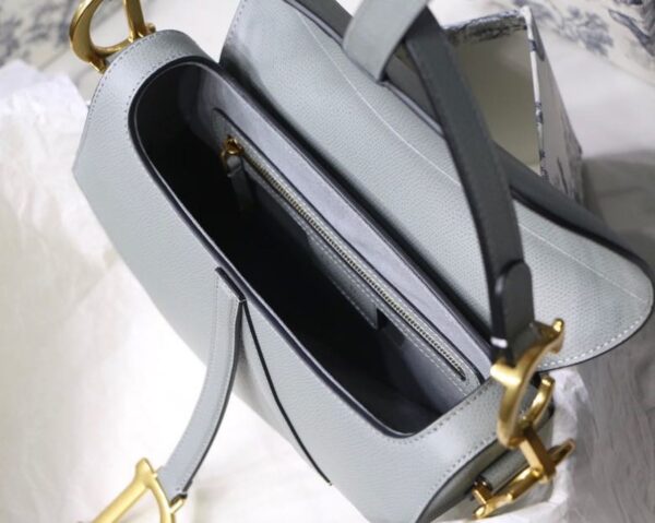 1:1 Replica Christian Dior Saddle Bag Light Blue Grained Gold Toned Hardware For Women 25cm/10in CD