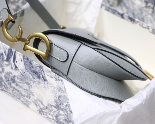 1:1 Replica Christian Dior Saddle Bag Light Blue Grained Gold Toned Hardware For Women 25cm/10in CD