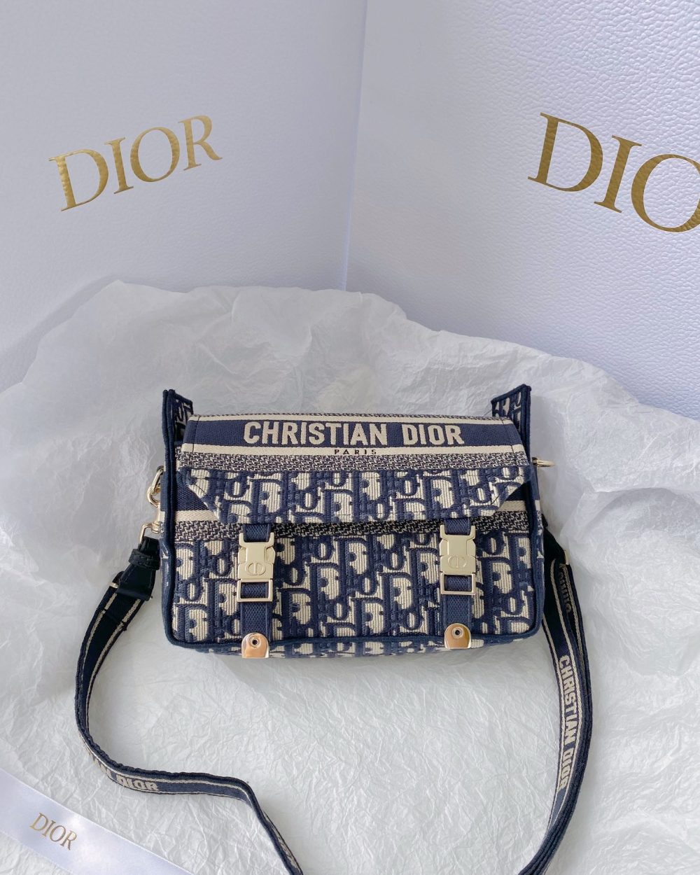 1:1 Replica Christian Dior Small DIORCAMP Bag Blue Dior Oblique Embroidery, Blue, For Women Women's Handbags, Shoulder Bags, Crossbody Bags, 23cm CD M1241ORIW_M928