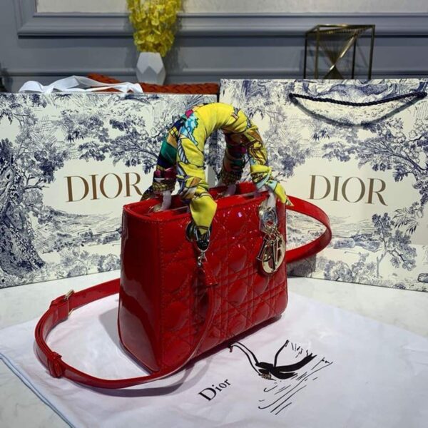 1:1 Replica Christian Dior Small Lady Dior Bag Gold Toned Hardware Cherry Red Patent For Women 8in/20cm CD M0531OWCB_M323