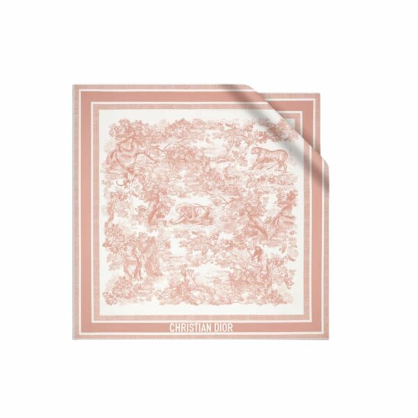 Christian Dior Toile De Jouy Sauvage 90 Square Scarf Ivory And Pink - 15JOU090I602_C420