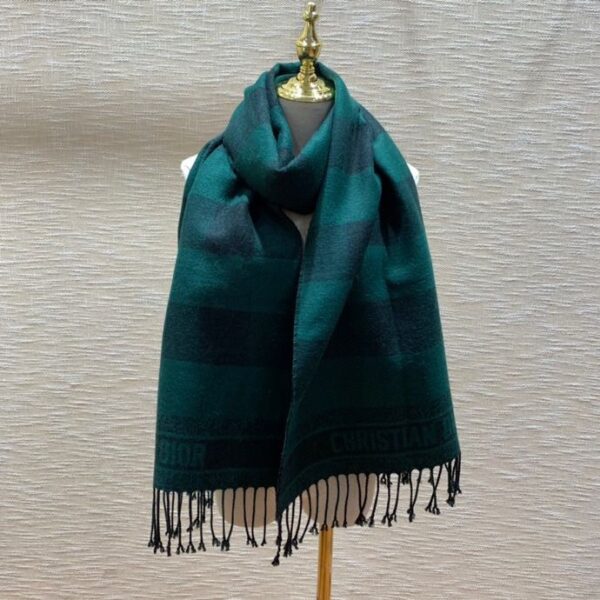 Dior Caro Patterns Dark Green and Black Wool Scarf 200cm/79in