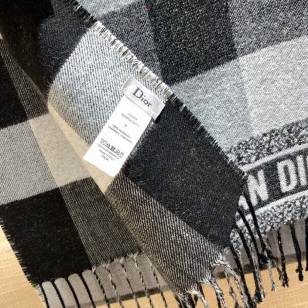 Dior Caro Patterns White and Black Wool Scarf 200cm/79in