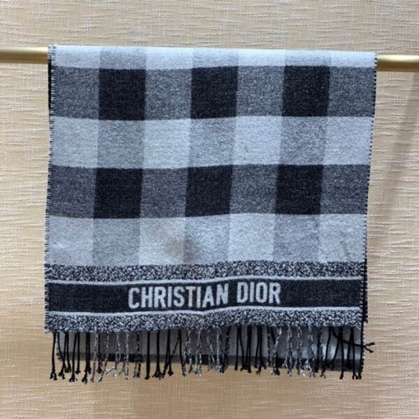 Dior Caro Patterns White and Black Wool Scarf 200cm/79in