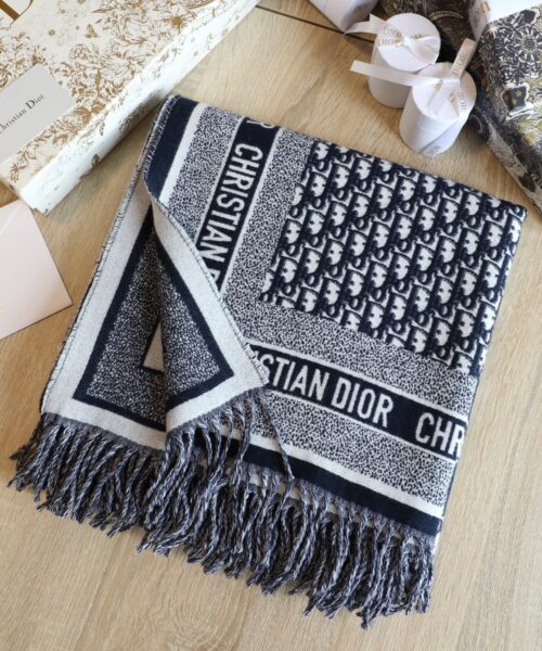 Dior Oblique Diortwin Square Dark Blue Silk Twill Scarf 150cm/71in 