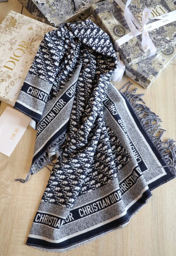 Dior Oblique Diortwin Square Dark Blue Silk Twill Scarf 150cm/71in