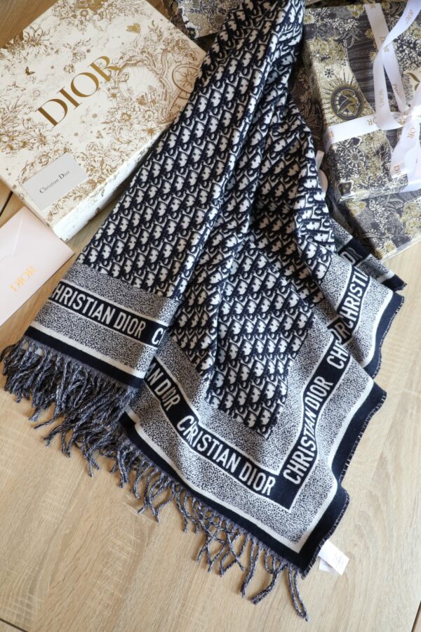 Dior Oblique Diortwin Square Dark Blue Silk Twill Scarf 150cm/71in 