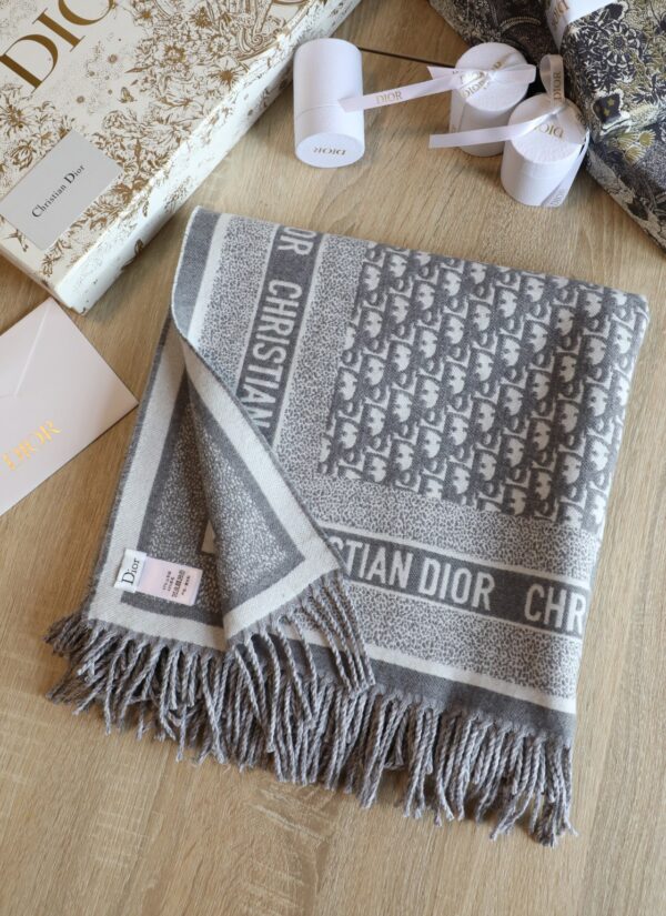 Dior Oblique Diortwin Square Gray and Navy Blue Silk Twill Scarf 150cm/71in
