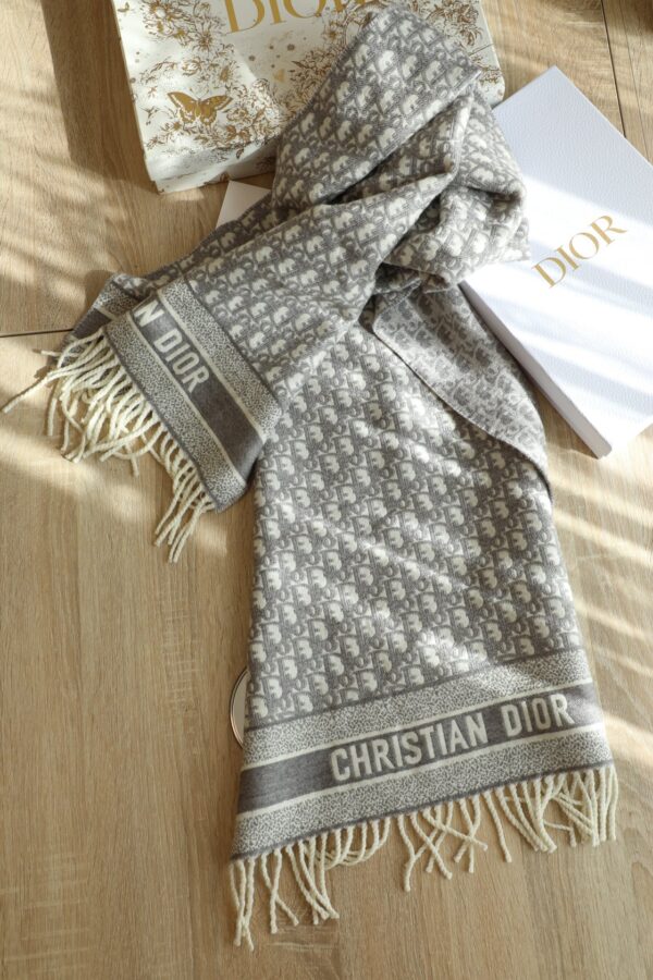 Dior Oblique Grey Cashmere Scarf 200cm/79in 