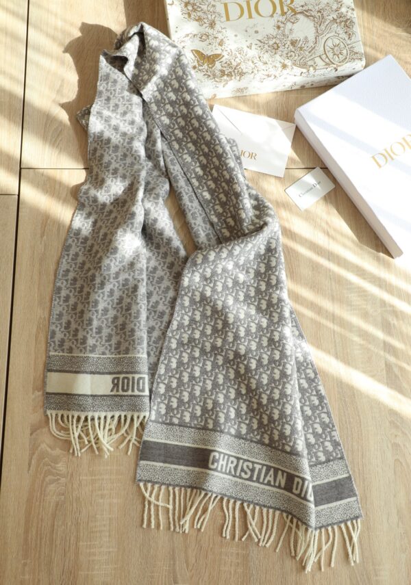 Dior Oblique Grey Cashmere Scarf 200cm/79in