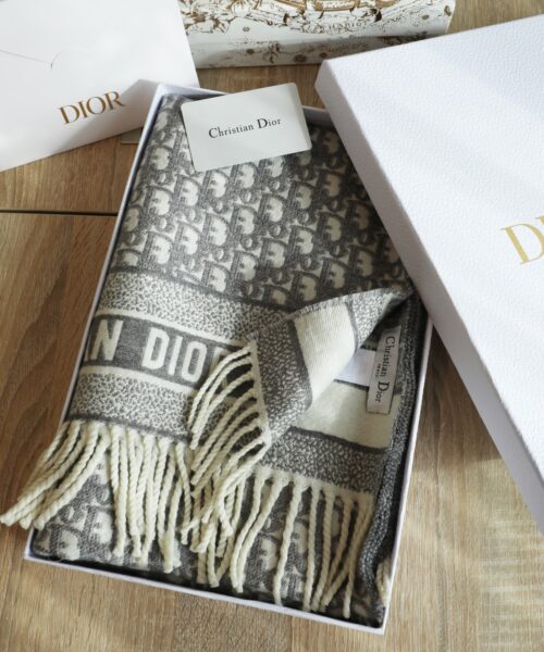 Dior Oblique Grey Cashmere Scarf 200cm/79in