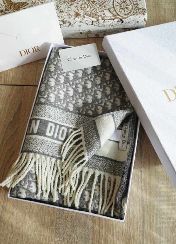 Dior Oblique Grey Cashmere Scarf 200cm/79in