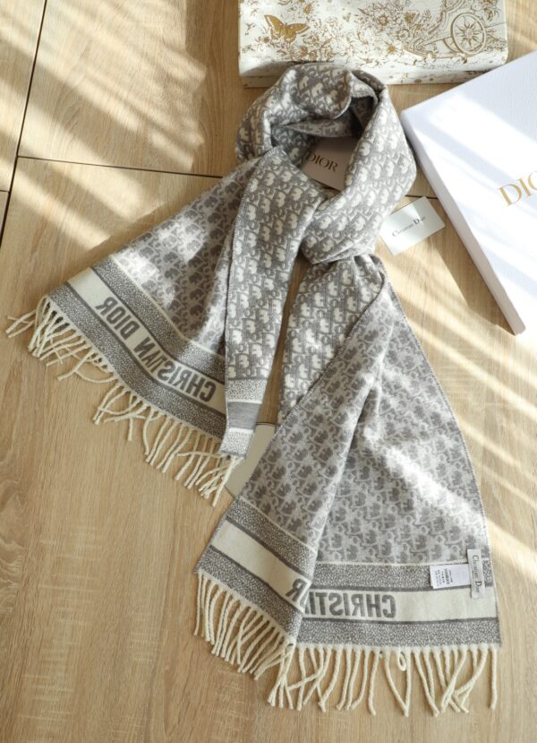 Dior Oblique Grey Cashmere Scarf 200cm/79in
