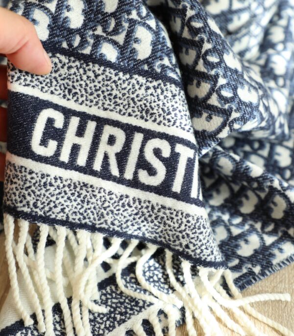 Dior Oblique Navy Blue Cashmere Scarf 200cm/79in 