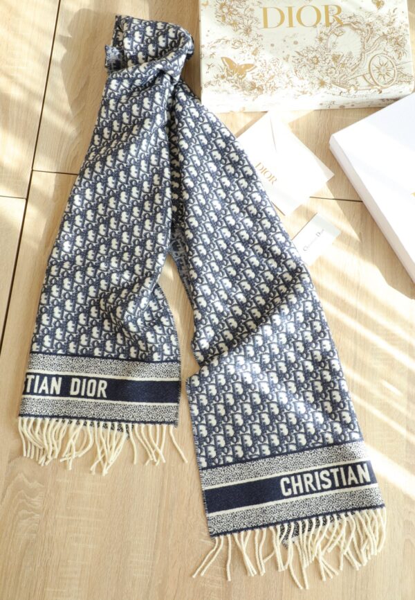 Dior Oblique Navy Blue Cashmere Scarf 200cm/79in