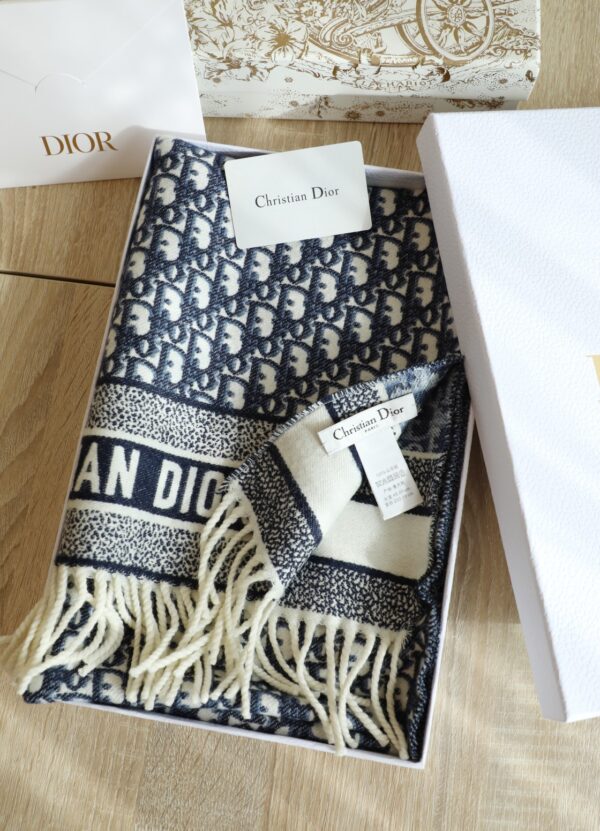 Dior Oblique Navy Blue Cashmere Scarf 200cm/79in