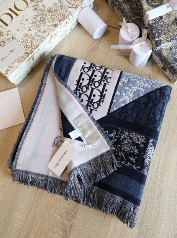 Dior Oblique Square Cashmere Navy Blue Scarf 150cm/59in