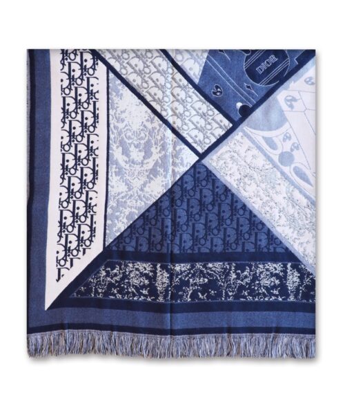 Dior Oblique Square Cashmere Navy Blue Scarf 150cm/59in