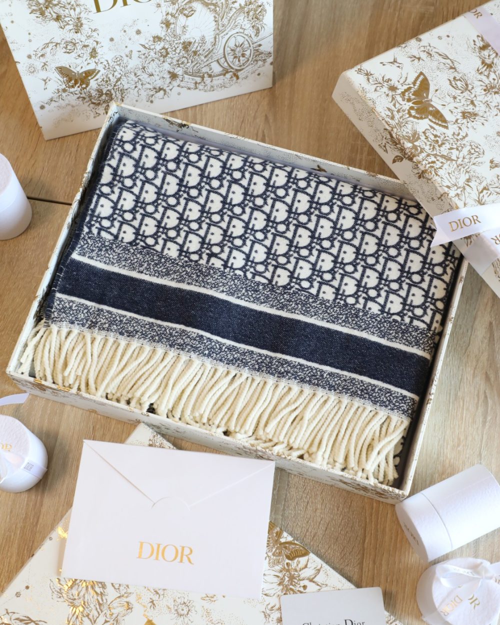 Dior Oblique Square Navy Blue Silk Twill Scarf 150cm/59in