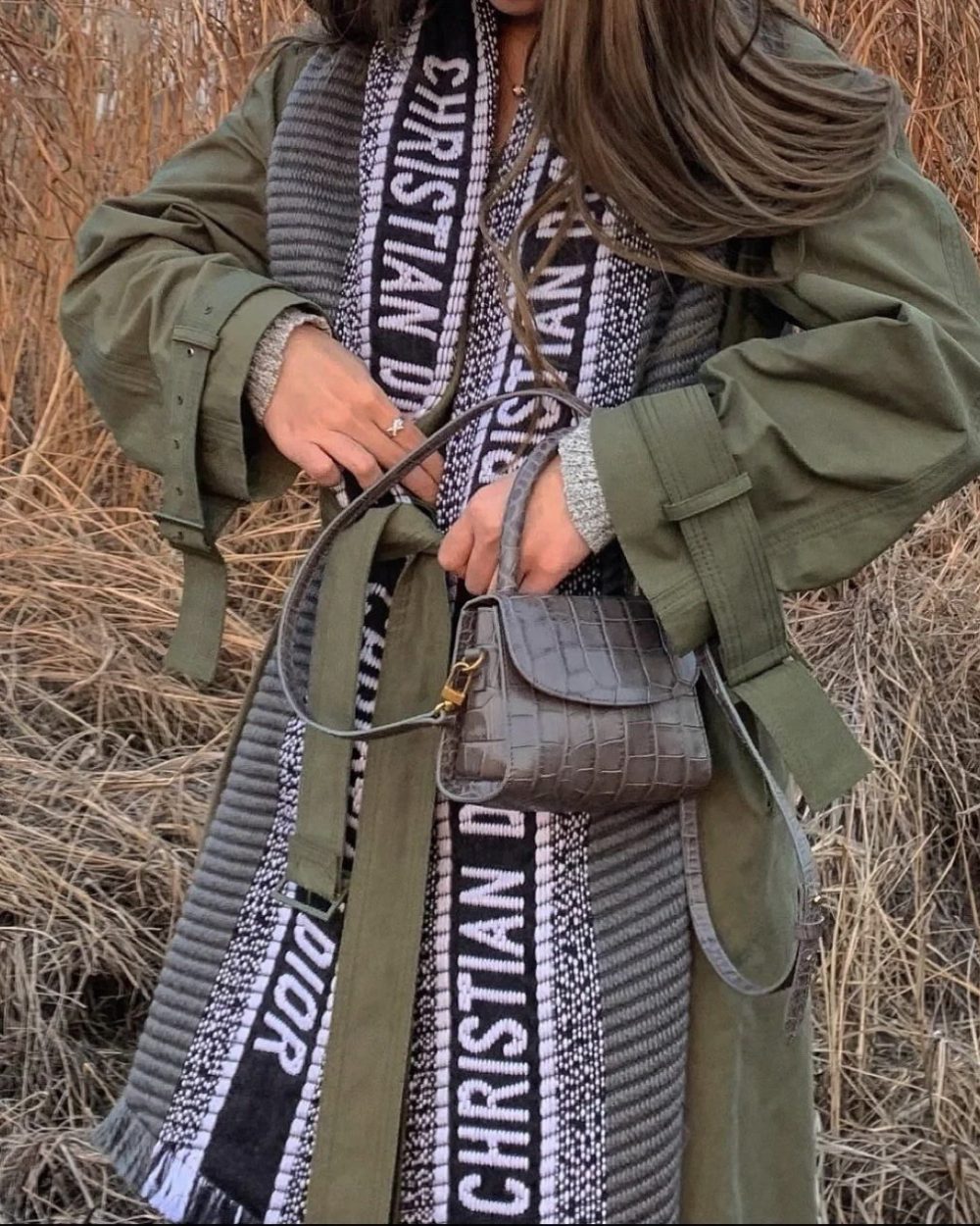 Dior Oblique University Reversible Scarf Grey 79in/200cm