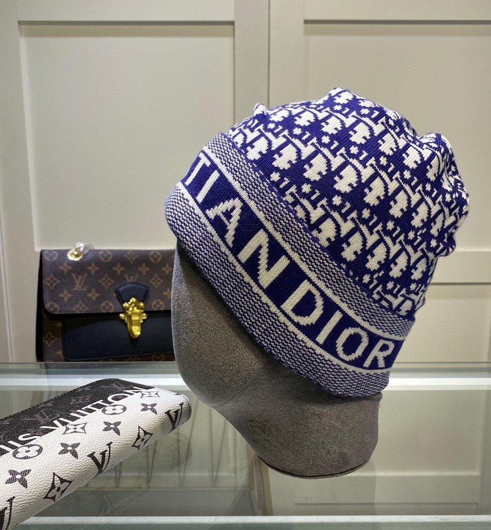 Dior Pompom Beanie In Blue