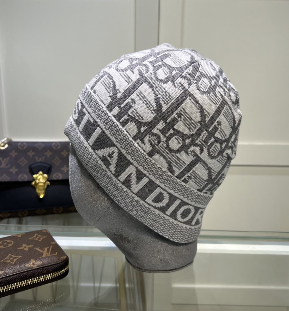 Dior Pompom Beanie In Grey