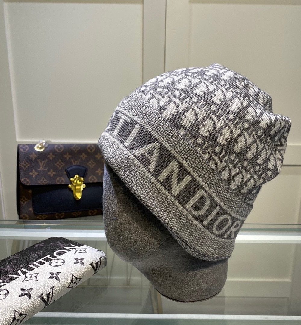 Dior Pompom Beanie In Grey