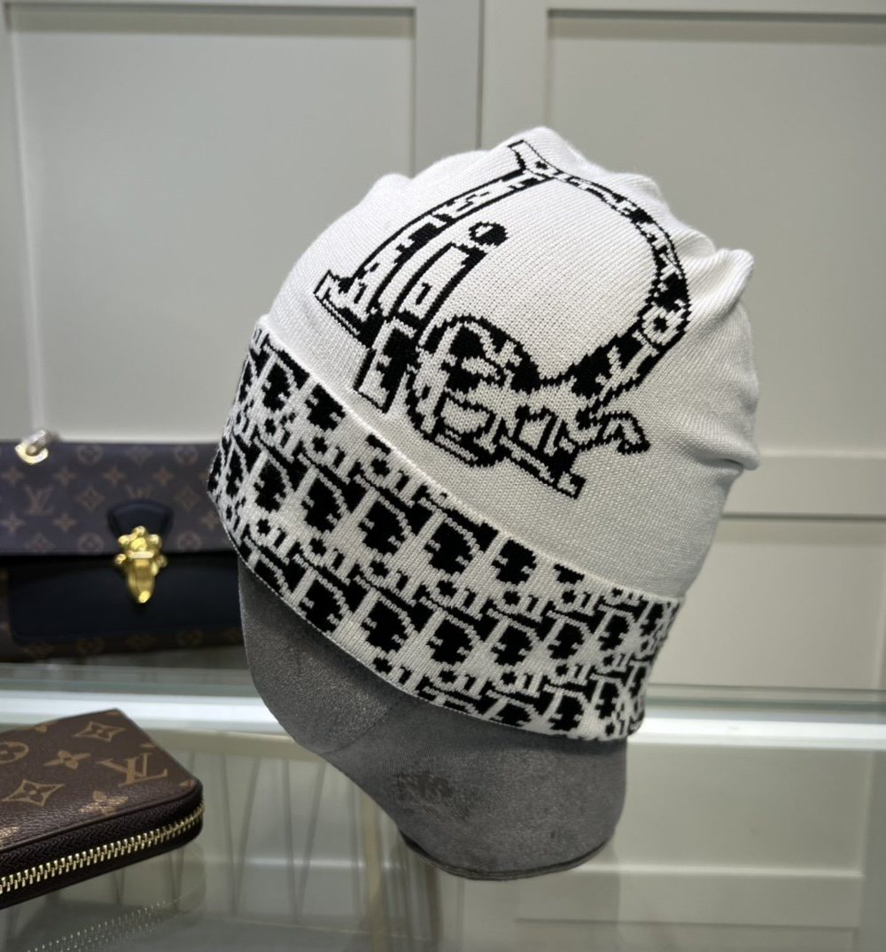 Dior Pompom Beanie In White