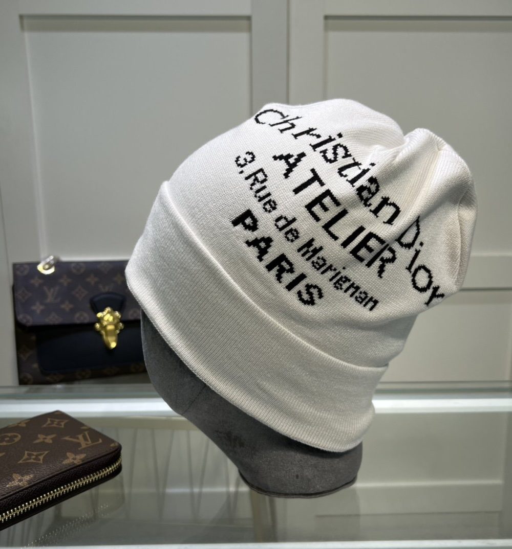 Dior Pompom Beanie In White