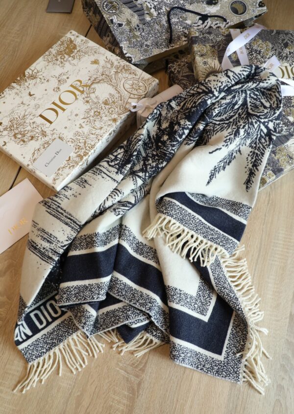 Dior Silk Square Ivory and Navy Blue Scarf 150cm/71in 