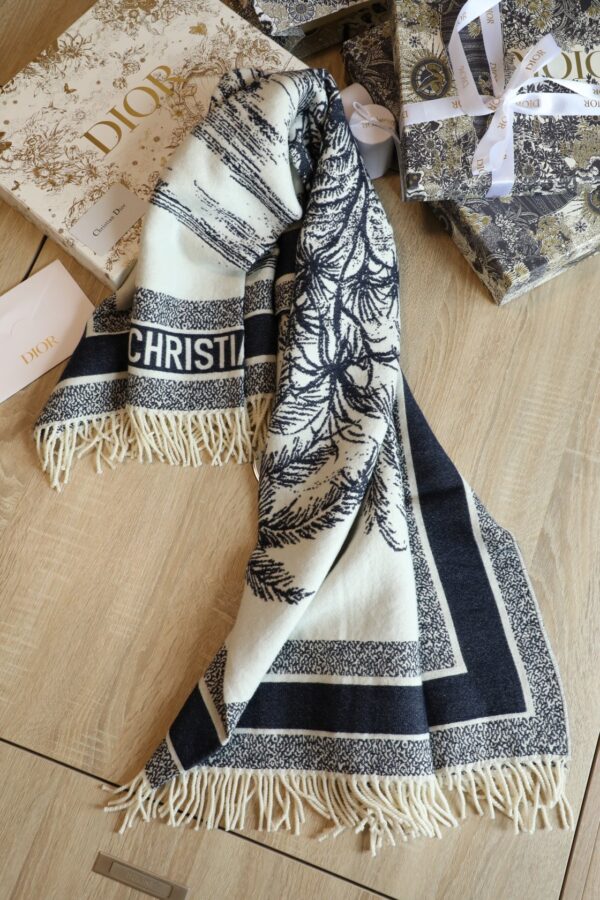 Dior Silk Square Ivory and Navy Blue Scarf 150cm/71in 