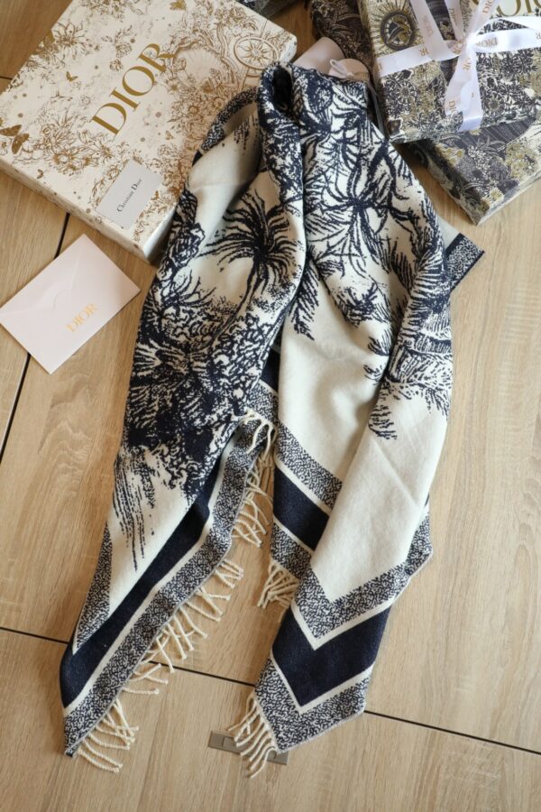 Dior Silk Square Ivory and Navy Blue Scarf 150cm/71in