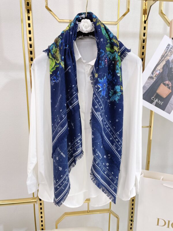 Dior Zodiac 90 Square Navy Blue Silk Twill Scarf 110cm/43in 15ZOD090I607_C540