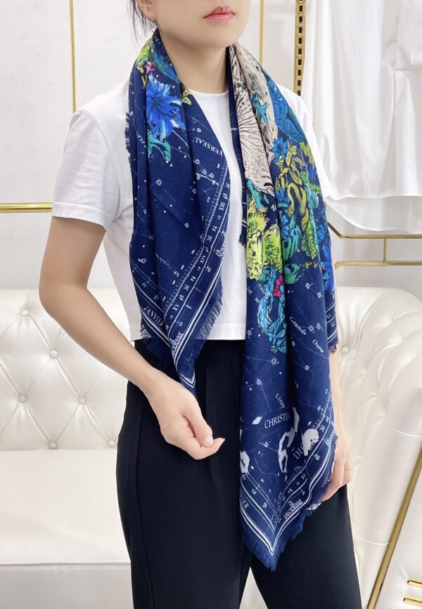 Dior Zodiac 90 Square Navy Blue Silk Twill Scarf 110cm/43in 15ZOD090I607_C540