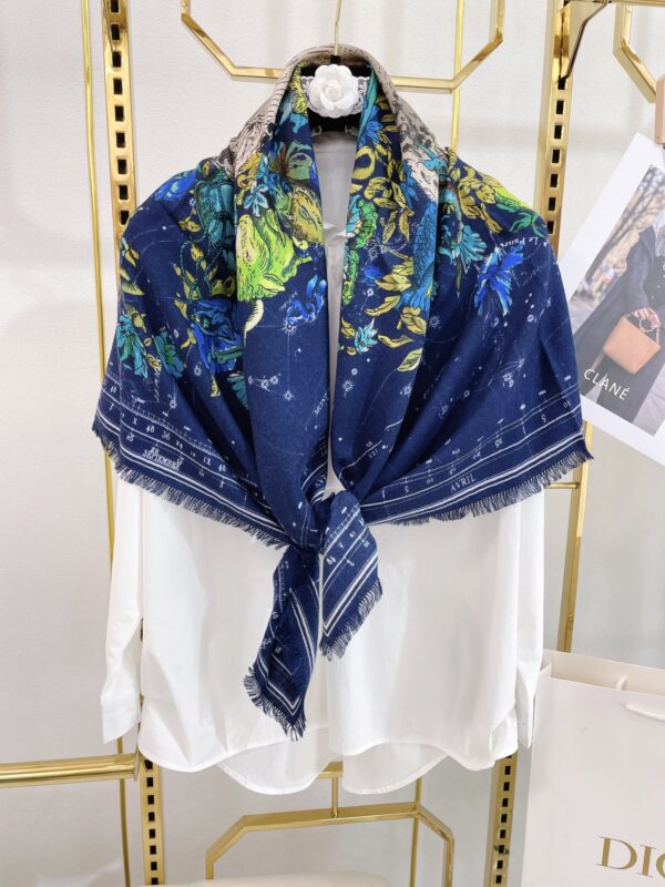 Dior Zodiac 90 Square Navy Blue Silk Twill Scarf 110cm/43in 15ZOD090I607_C540