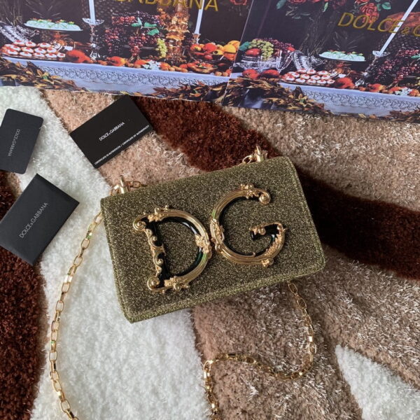 Dolce & Gabbana DG Girls Cross Body Bag In Soft Lurex Gold For Women 8.3in/21cm DG