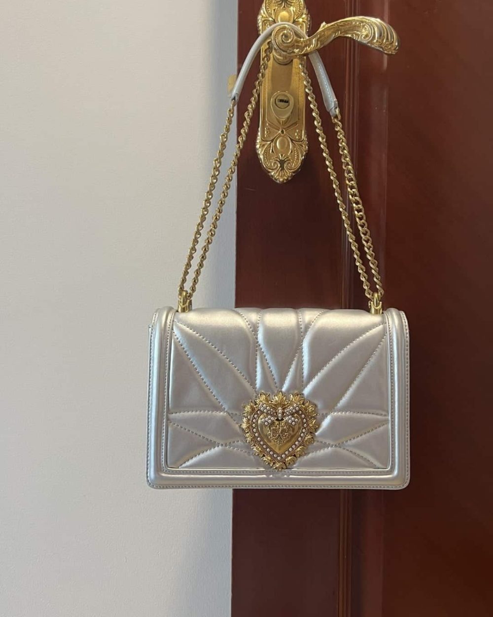 Dolce & Gabbana Large Devotion Bag In Quilted Nappa Silver For Women 10in/26cm DG