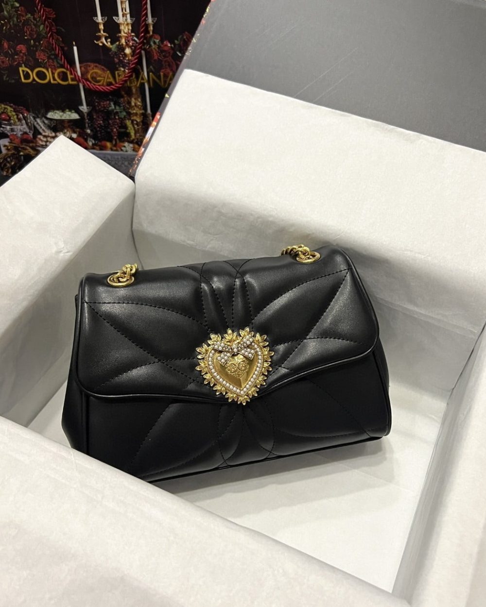 Dolce & Gabbana Large Devotion Shoulder Bag In Quilted Nappa Black For Women 11.4in/29cm DG