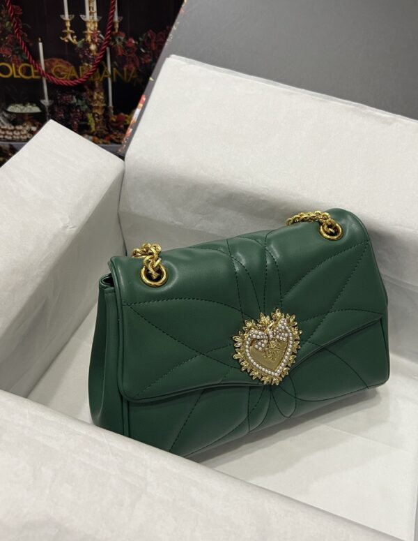 Dolce & Gabbana Large Devotion Shoulder Bag In Quilted Nappa Green For Women 11.4in/29cm DG