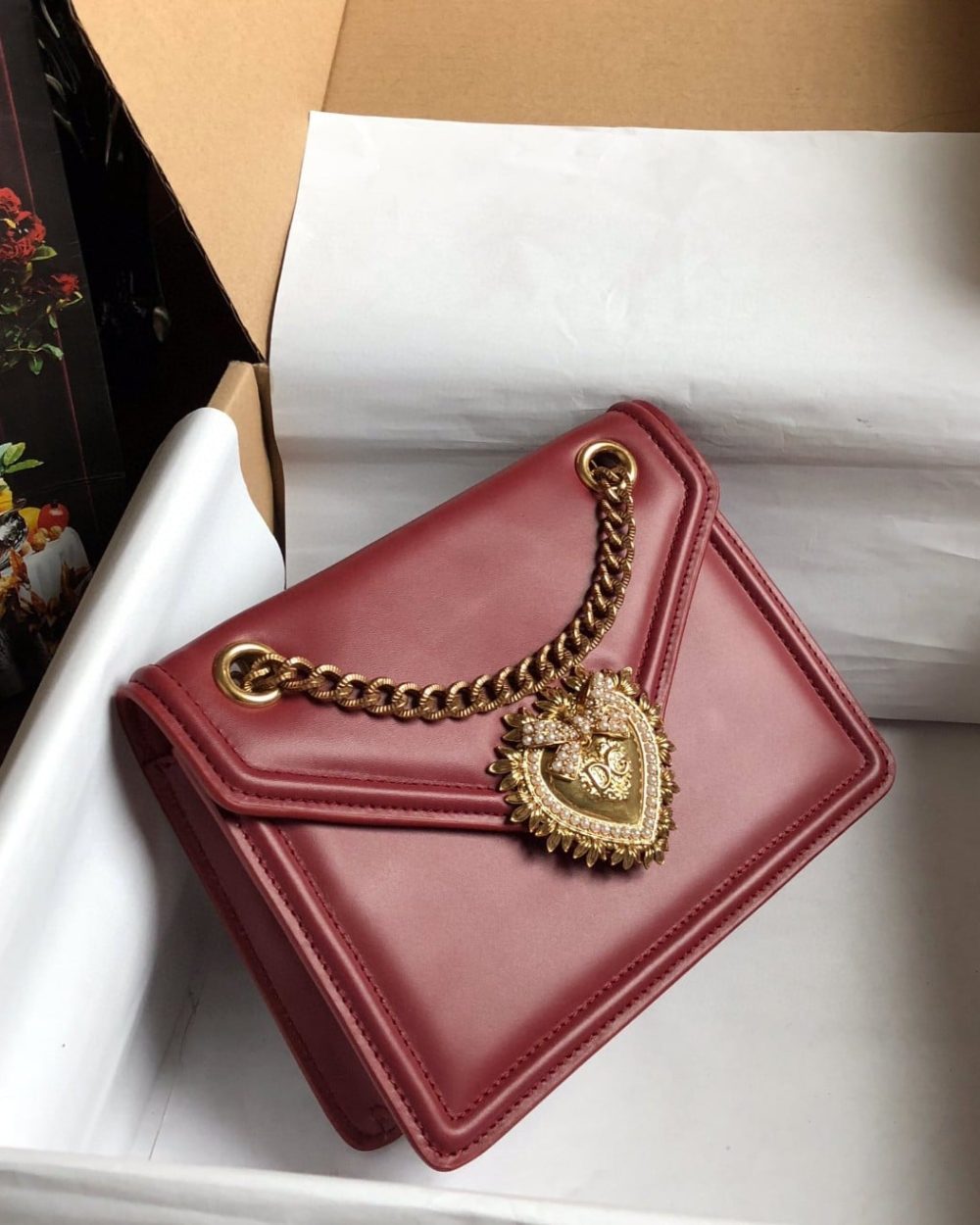 Dolce & Gabbana Medium Devotion Bag Burgundy For Women 8.1in/20.5cm DG