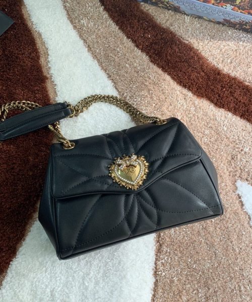 Dolce & Gabbana Medium Devotion Shoulder Bag In Quilted Nappa Black For Women 10.2in/26cm DG