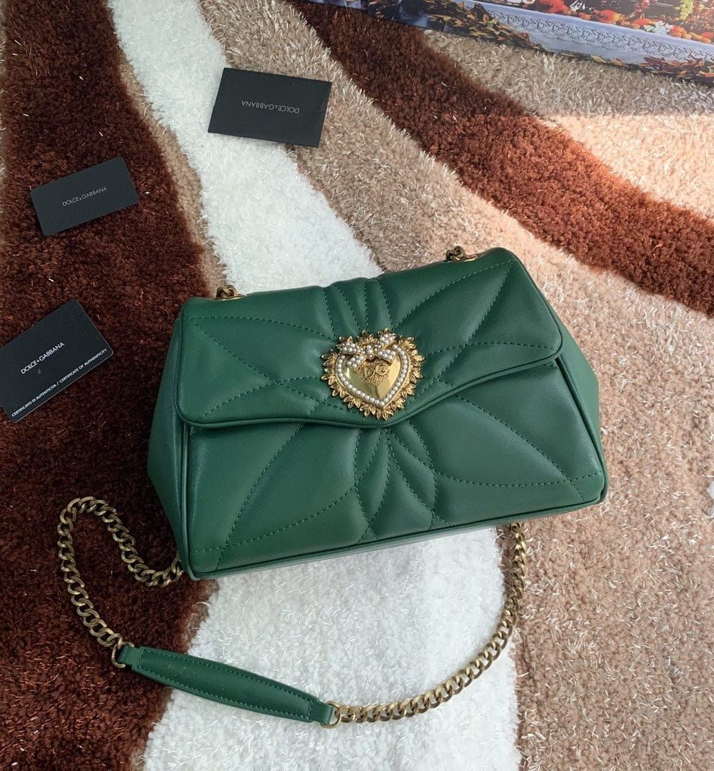 Dolce & Gabbana Medium Devotion Shoulder Bag In Quilted Nappa Green For Women 10.2in/26cm DG